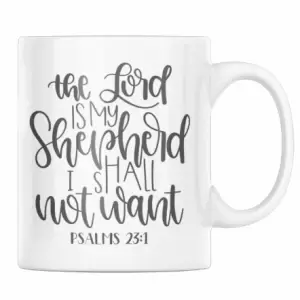 Cana cafea cu mesaj biblic "Domnul este Pastorul meu: nu voi duce lipsa de nimic", Psalmi 23:1, 300 ml - 