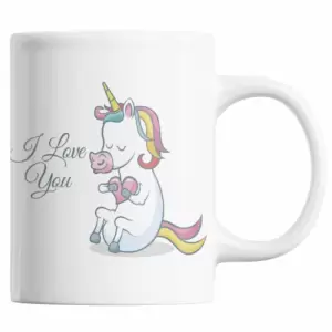 Cana cadou pentru fete, de ziua indragostitilor, unicorn colorat indragostit, Priti Global, pentru aniversare, I LOVE YOU, 300 ml - 