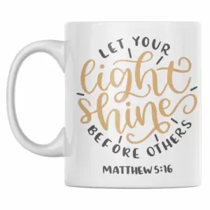 Cana cafea inscriptionata cu mesaj din biblie, "Lasa lumina ta sa straluceasca inaintea altora", Matei 5:16, 300 ml - 