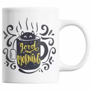 Cana cafea si ceai cu pisica simpatica si text "Buna dimineata", Priti Global, pentru iubitorii de pisici, 300 ml - 