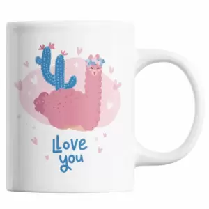 Cana cu lama si cactusi, cadou aniversare, pentru ziua indragostitilor, Priti Global, imprimata cu mesajul de dragoste LOVE YOU, 300 ml - 