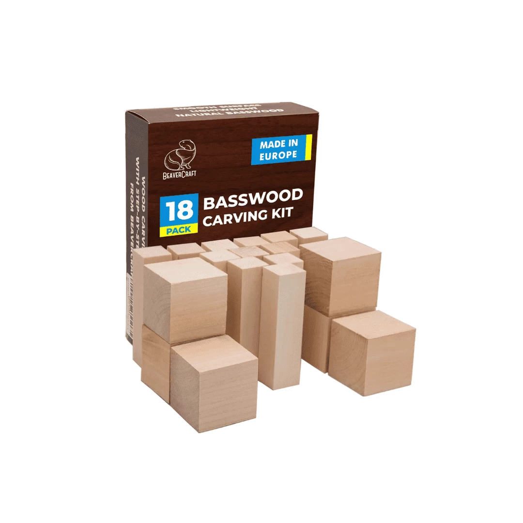 Set de blocuri din lemn pentru sculptura BeaverCraft BW18, 18 piese - 