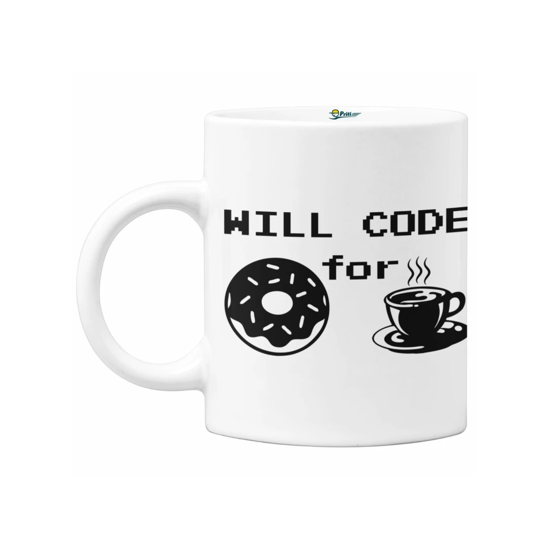 Cana programatori, Priti Global, Will code for donut and coffee, 330 ml - 