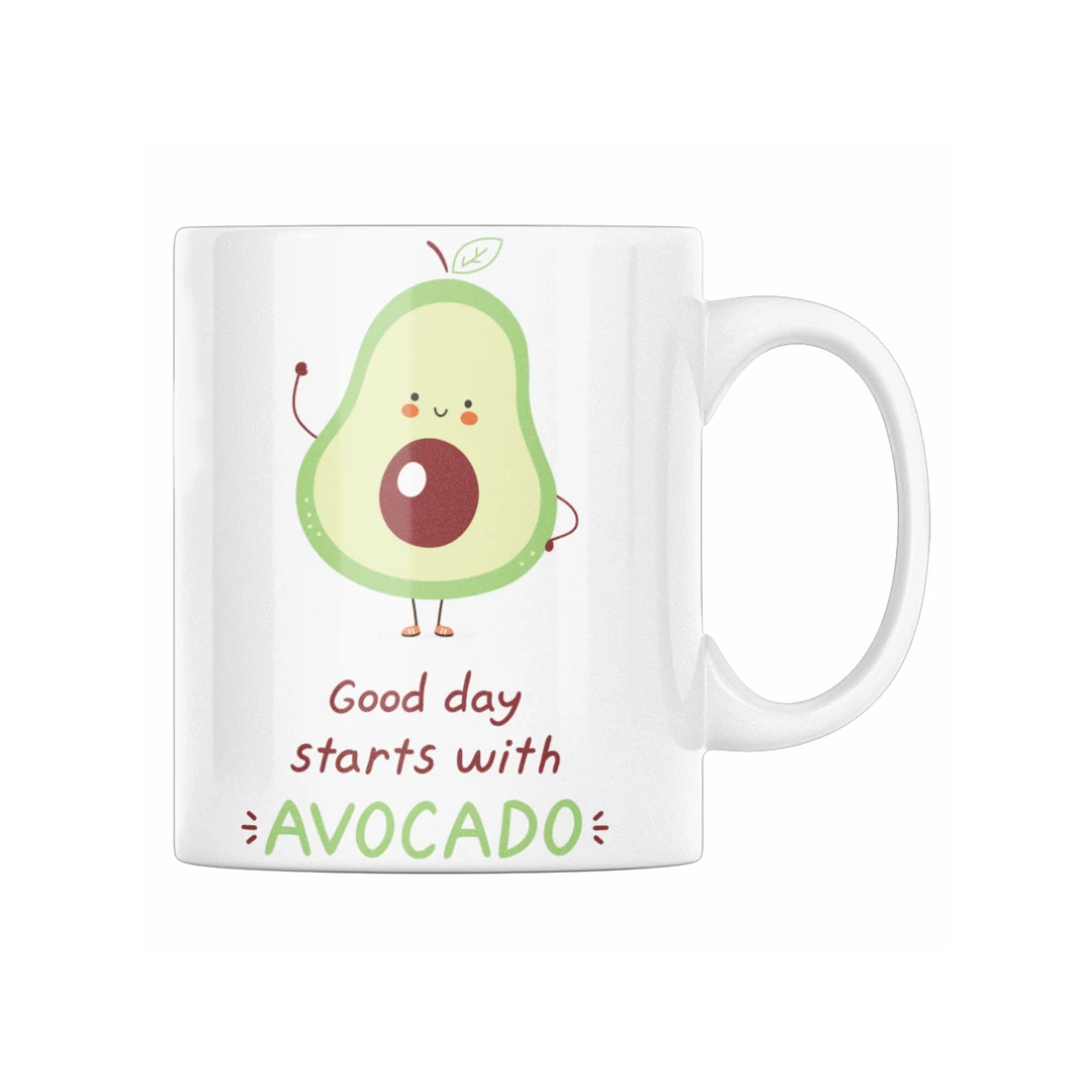 Cana cafea personalizata inscriptionata cu avocado prietenos, Priti Global, Good day starts with Avocado, 330 ml - 