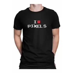 Tricou pentru baieti fotografi personalizat cu mesajul Iubesc pixelii, cadou inedit pentru prieteni fotografi, Priti Global, Negru, L - Avem pentru tine tricou negru personalizat pentru barbati. Produse de calitate la preturi avantajoase.