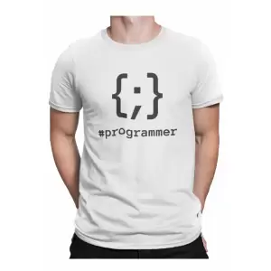 Tricou personalizat pentru programatori programmer {;}, cadou inedit pentru studenti, Priti Global, Alb, XL - Tricou personalizat pentru programatori programmer {;}, cadou inedit pentru studenti, Priti Global, Alb, XL