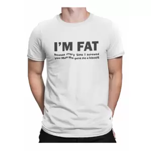Tricou personalizat cu mesaj amuzant pentru barbati "Sunt gras", Priti Global, cadou pentru aniversare, Alb, XL - Tricou personalizat cu mesaj amuzant pentru barbati "Sunt gras", Priti Global, cadou pentru aniversare, Alb, XL