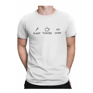 Tricou personalizat pentru barbati programatori cu mesajul Somn Cafea Cod, Priti Global, Alb, S - Tricou personalizat pentru barbati programatori cu mesajul Somn Cafea Cod, Priti Global, Alb, S