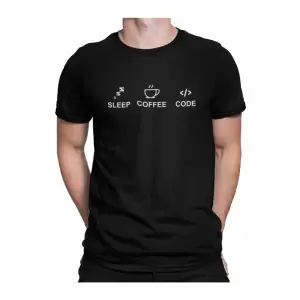 Tricou personalizat pentru barbati programatori cu mesajul Somn Cafea Cod, Priti Global, Negru, XL - Tricou personalizat pentru barbati programatori cu mesajul Somn Cafea Cod, Priti Global, Negru, XL
