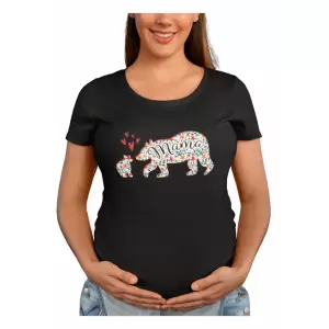 Tricou personalizat pentru gravide, Priti Global, cu mama si puiul, Mama bear and baby, Negru, XS - Tricou personalizat pentru gravide, Priti Global, cu mama si puiul, Mama bear and baby, Negru, XS