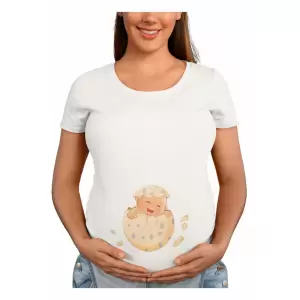 Tricou femei, Priti Global, imprimat pentru gravide, Baby egg, Alb, S - Tricou femei, Priti Global, imprimat pentru gravide, Baby egg, Alb, S