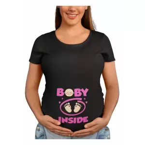 Tricou femei, Priti Global, pentru gravide, Baby inside, Negru, XL - Tricou femei, Priti Global, pentru gravide, Baby inside, Negru, XL