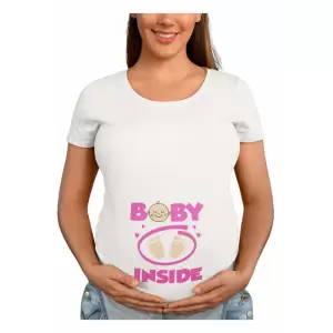 Tricou femei, Priti Global, pentru gravide, Baby inside, Alb, 2XL - Tricou femei, Priti Global, pentru gravide, Baby inside, Alb, 2XL