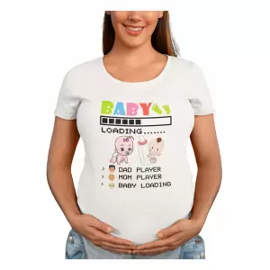 Tricou pentru gravide, Priti Global, Dad player, mom player, baby loading, Alb, L - Avem pentru tine tricou alb personalizat pentru gravide. Produse de calitate la preturi avantajoase.