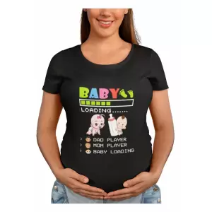 Tricou pentru gravide, Priti Global, Dad player, mom player, baby loading, Negru, S - Avem pentru tine tricou negru personalizat pentru gravide. Produse de calitate la preturi avantajoase.