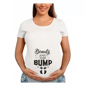 Tricou femei, Priti Global, pentru gravide, Beauty and the bump, Alb, M - Tricou femei, Priti Global, pentru gravide, Beauty and the bump, Alb, M