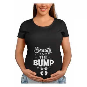 Tricou femei, Priti Global, pentru gravide, Beauty and the bump, Negru, S - Tricou femei, Priti Global, pentru gravide, Beauty and the bump, Negru, S