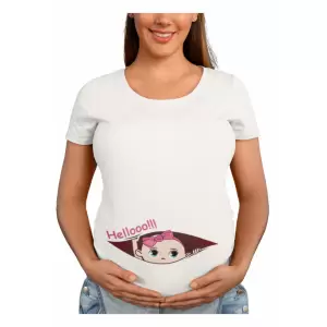 Tricou pentru gravide, Priti Global, viitoare mame de fete, Hellooo, Alb, L - Avem pentru tine tricou alb personalizat pentru gravide. Produse de calitate la preturi avantajoase.
