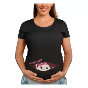 Tricou pentru gravide, Priti Global, viitoare mame de fete, Hellooo, Negru, M - Avem pentru tine tricou negru personalizat pentru gravide. Produse de calitate la preturi avantajoase.