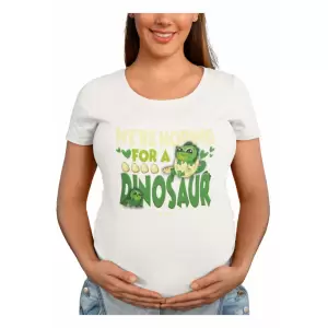 Tricou femei, Priti Global, pentru gravide, Hoping for a dinosaur, Alb, XL - Tricou femei, Priti Global, pentru gravide, Hoping for a dinosaur, Alb, XL
