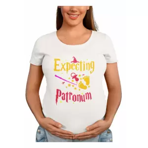 Tricou pentru gravide, Priti Global, Expecting patronum, cu suzeta, Alb, L - Avem pentru tine tricou alb personalizat pentru gravide. Produse de calitate la preturi avantajoase.