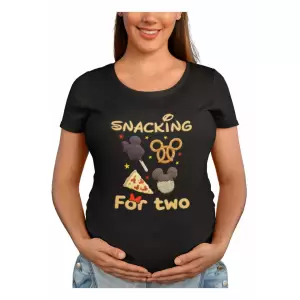 Tricou femei, pentru gravide, Priti Global, cu mesaj amuzant, Snacking for two, Negru, L - Tricou femei, pentru gravide, Priti Global, cu mesaj amuzant, Snacking for two, Negru, L