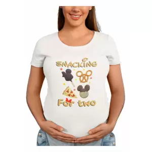 Tricou femei, pentru gravide, Priti Global, cu mesaj amuzant, Snacking for two, Alb, XS - Tricou femei, pentru gravide, Priti Global, cu mesaj amuzant, Snacking for two, Alb, XS