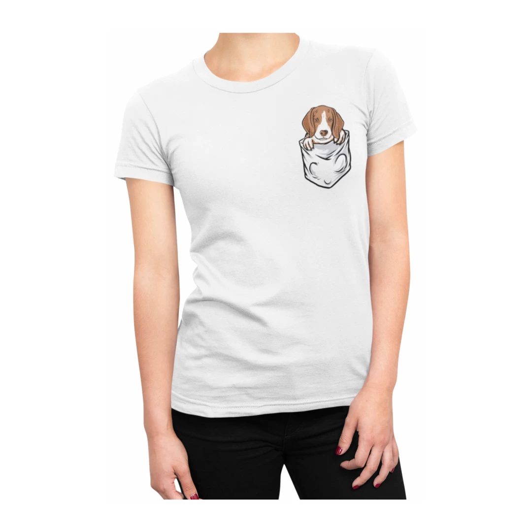 Tricou pentru femei, Priti Global, cu print buzunar, Beagle, pentru iubitorii de caini, Alb, 2XL - Tricou pentru femei, Priti Global, cu print buzunar, Beagle, pentru iubitorii de caini, Alb, 2XL