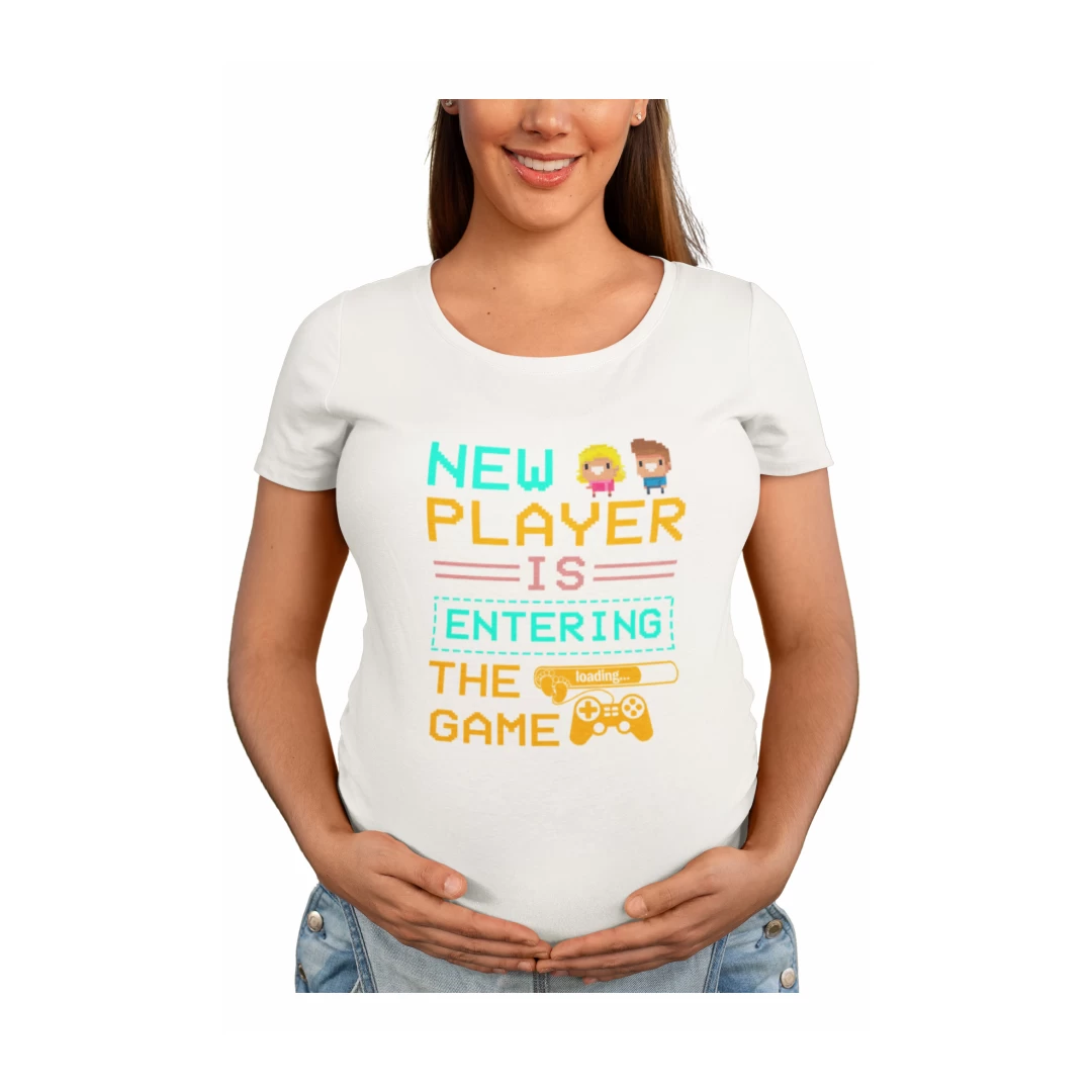 Tricou personalizat cu mesaj amuzant, Priti Global, pentru gravide, New player is entering the game, Alb, XL - Tricou personalizat cu mesaj amuzant, Priti Global, pentru gravide, New player is entering the game, Alb, XL