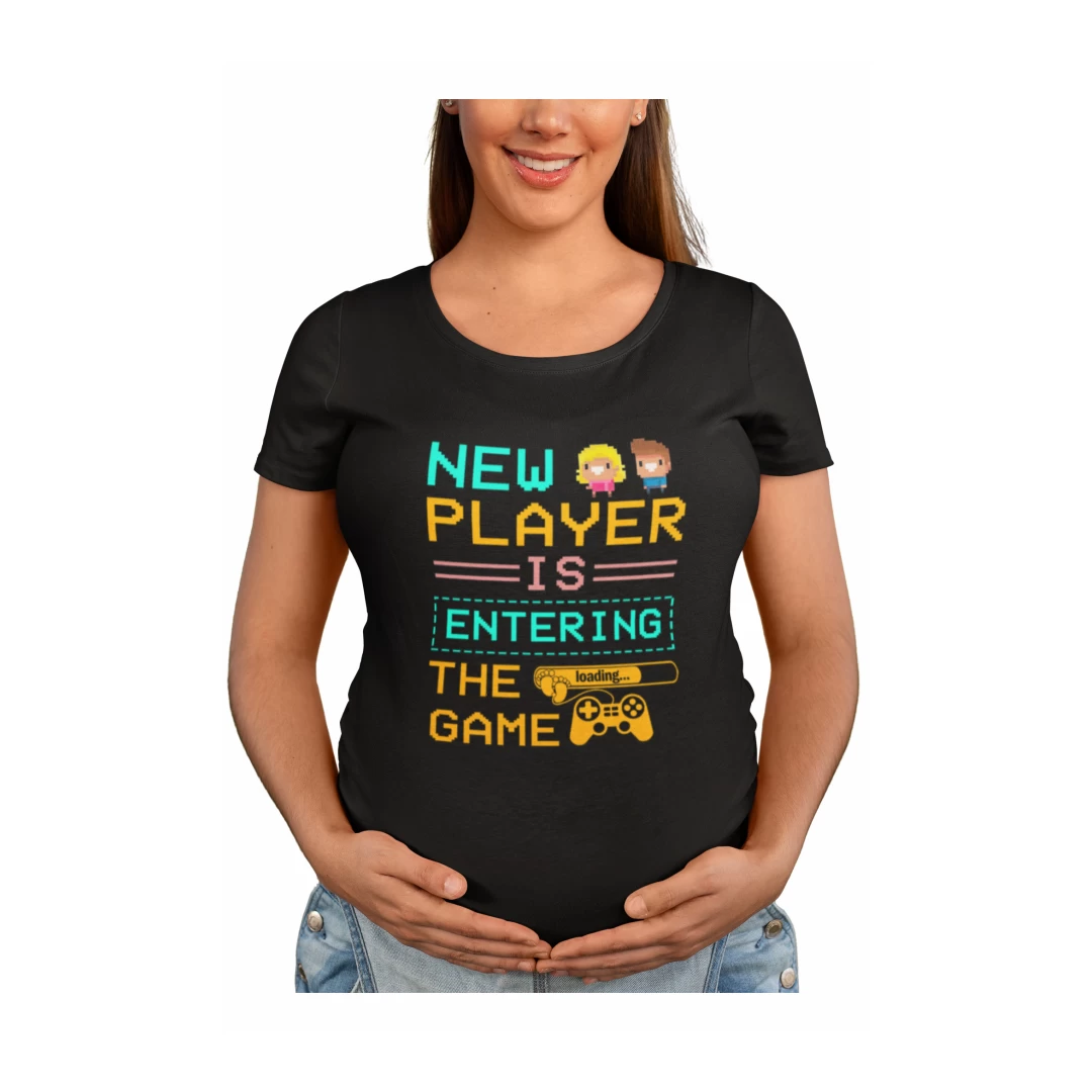 Tricou personalizat cu mesaj amuzant, Priti Global, pentru gravide, New player is entering the game, Negru, XL - Tricou personalizat cu mesaj amuzant, Priti Global, pentru gravide, New player is entering the game, Negru, XL