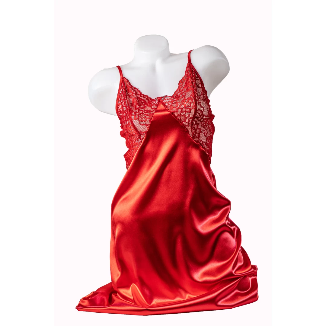 Camasa de noapte dama, satin soft elastic, dantela, rosu, Adela, BLD by Exclusive, L - 