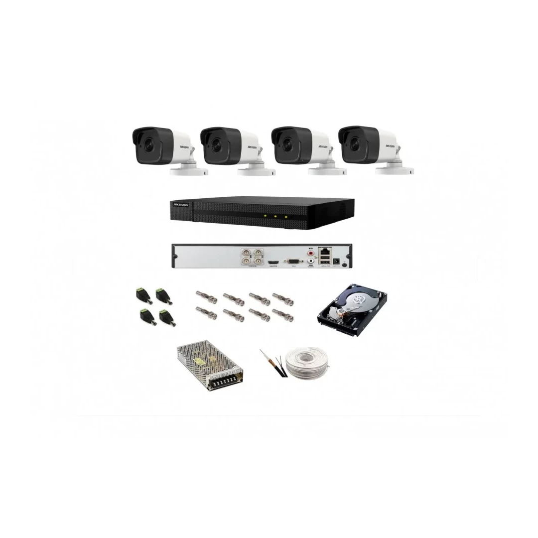Kit complet supraveghere 5 MP Hikvision Turbo HD cu 4 camere Bullet IR 20 m,alimentatori, cabluri, mufe, HDD 1 Tb, vizualizare pe internet - Avem pentru tine camere supraveghere profesionala pentru locuinta, fabrica, etc. Produse de calitate la preturi avantajoase.