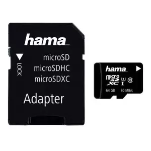 Card de memorie HAMA microSDXC 64GB + adaptor, clasa 10 UHS-I, 80MBs - 