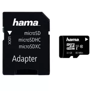 Card de memorie HAMA microSDXC 32GB + adaptor, clasa 10 UHS-I, 80MBs - 