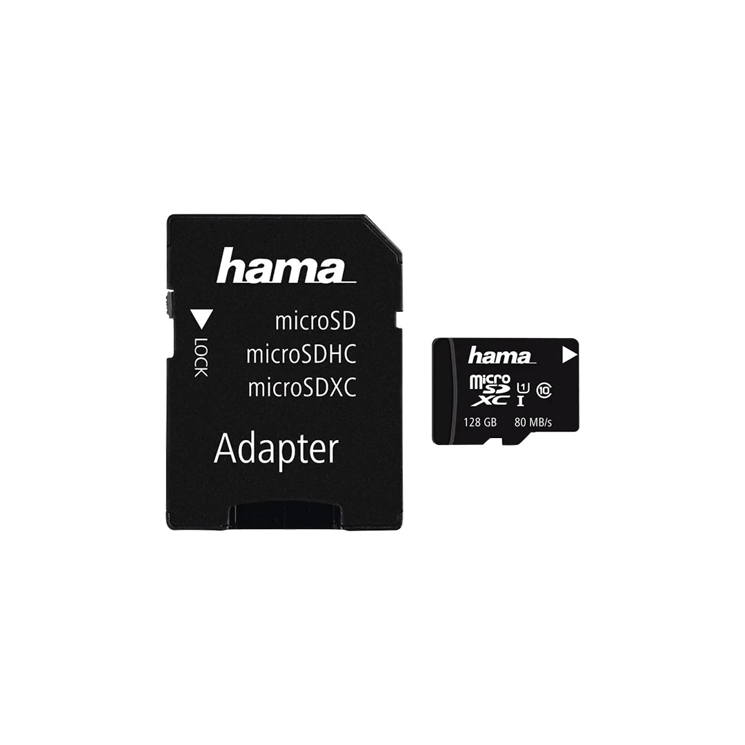 Card de memorie HAMA microSDXC 128GB + adaptor, clasa 10 UHS-I, 80MBs - 