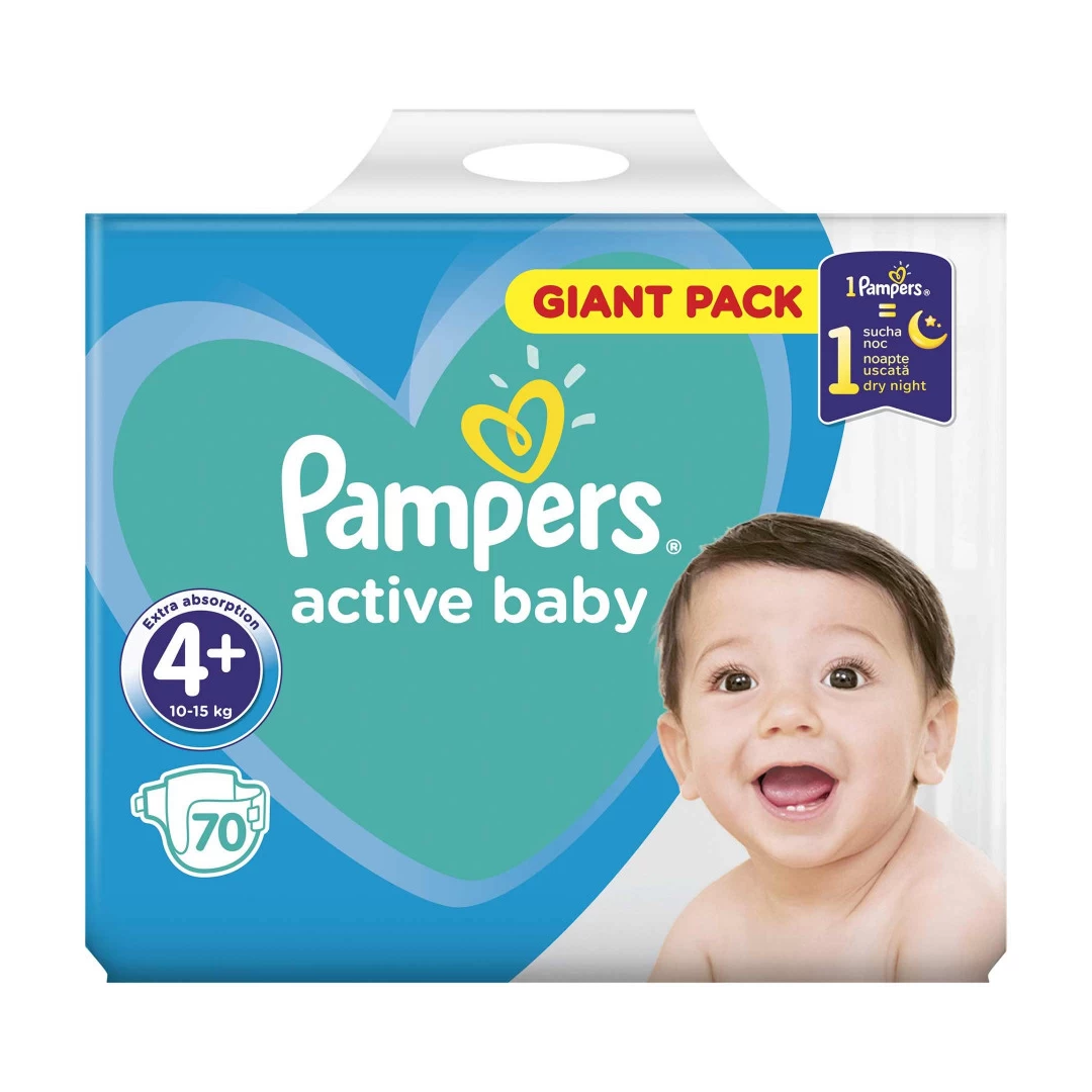 Scutece Pampers Active Baby 4+ Giant Pack 70 buc - Avem pentru tine scutece pampers pentru bebe. Produse de calitate la preturi avantajoase.