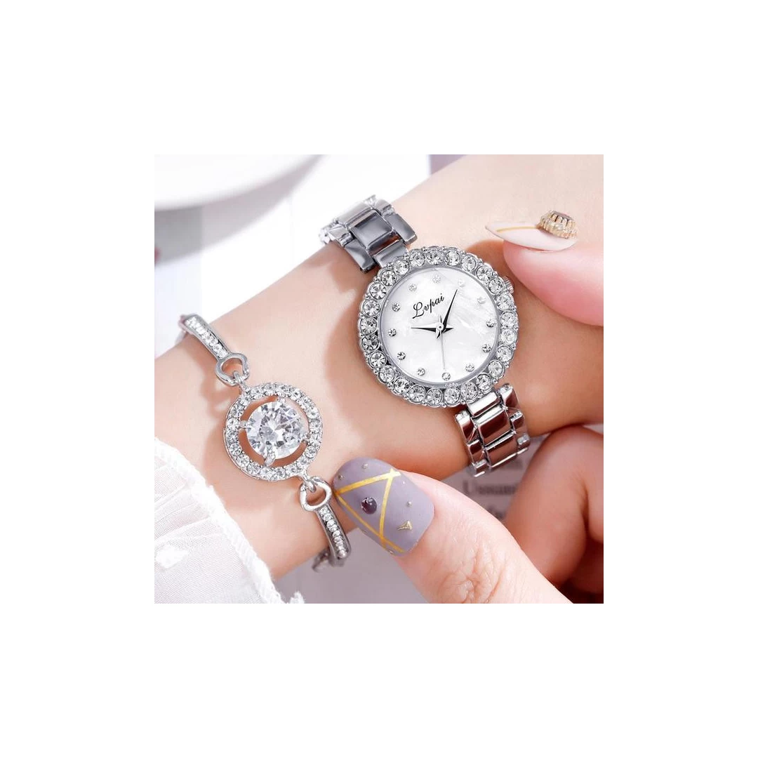 Set ceas de dama Lvpai Crystal argintiu cu o bratara - Set ceas de dama Lvpai Crystal argintiu cu o bratara