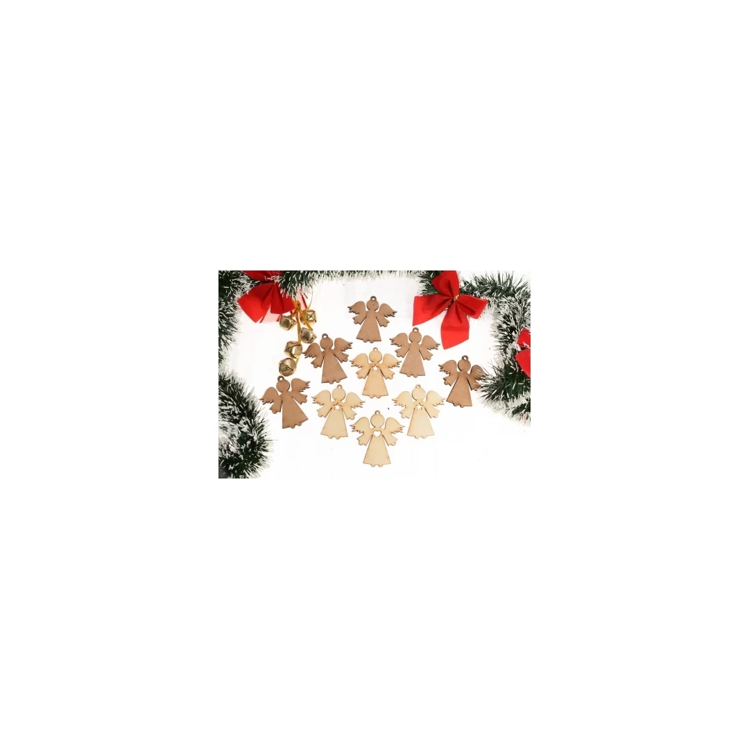 Set 10 ornamente din lemn pentru craciun - ingeras cu decupaje - c106 - 