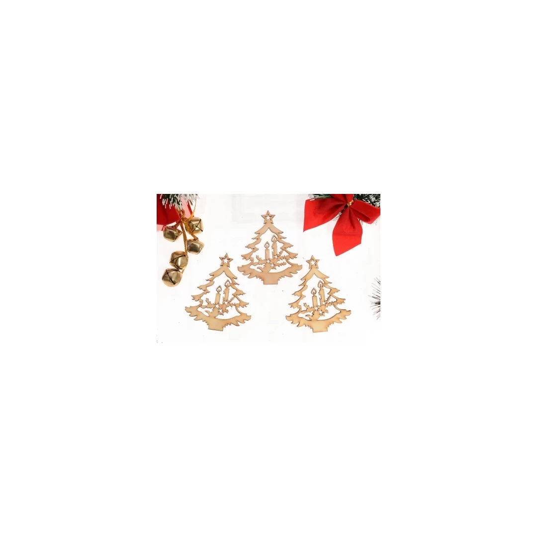 Set 3 ornamente din lemn pentru craciun in forma de bradut cu lumanari - c032 - 