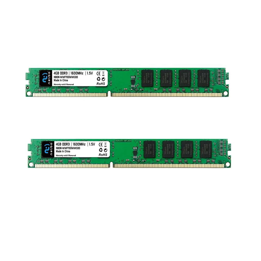 Kit memorii RAM 8 GB ( 2x4 GB ) ddr3, 1600 Mhz, Nelbo, dual channel, pentru calculator - Avem pentru tine memorii RAM simple si cu RGB pentru calculator cu performante mari, foarte utile in gaming si aplicatii solicitante.
