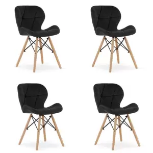 Set 4 scaune stil scandinav, Mercaton, Lago, catifea, lemn, negru, 48x43x74 cm - 