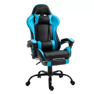 Fotoliu birou gaming cu suport pentru picioare, negru albastru, TARUN - Fotoliu birou/scaun gaming cu suport pentru picioare TARUN, Material tapiţerie: piele ecologică