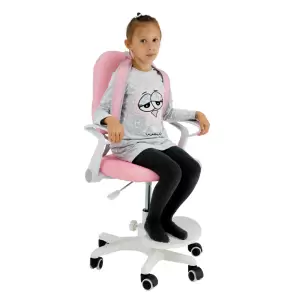 Scaun reglabil cu suport pentru picioare si curele, roz alb, ANAIS - 