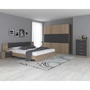 Dormitor Betty sonoma+grafit - Bucura-te de mobilier dormitor din pal 16mm, pat 185x204x82cm, dulap 200x56x205cm, culoare sonoma. Acum profita de mobila cu plata in rate si livrare rapida.