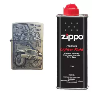 Bricheta tip zippo, 3D relief, metalica, king of 4wd si lichid zippo 125 ml m2 - 