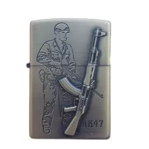 Bricheta tip zippo, 3D relief, metalica, soldat pusca AK47 - 