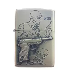 Bricheta tip zippo, 3D relief, metalica, soldat pistol P38 - 