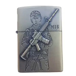 Bricheta tip zippo, 3D relief, metalica, soldat pusca M16 - 