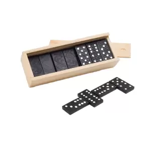 Joc domino cu piese plastic negre in cutie de lemn, 146 x 50 x 30 mm - 
