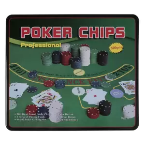 Set Poker Texas Holden negru 500 jetoane, 2 carti, covoras, 3 butoane, cutie - 